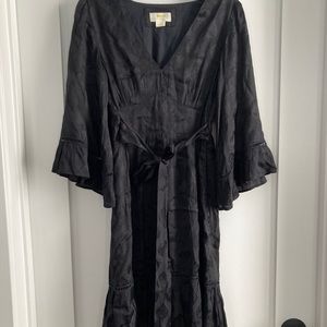 V neck Black Silky Dress
